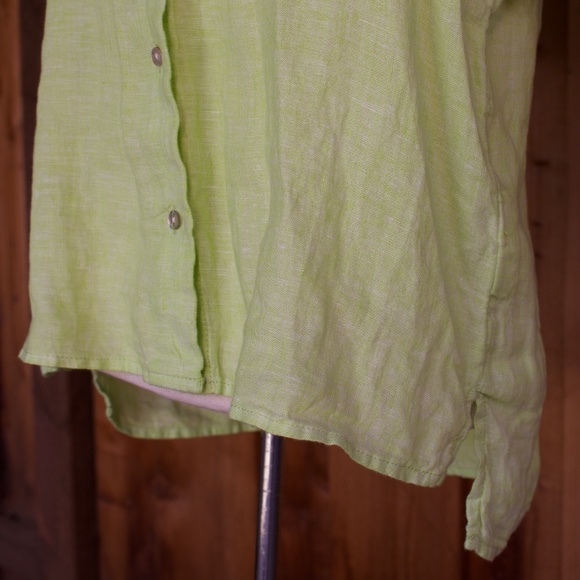 Tahari 100% Linen Lime Green Button Down Short Sleeve Blouse Size XS - Picture 10 of 16
